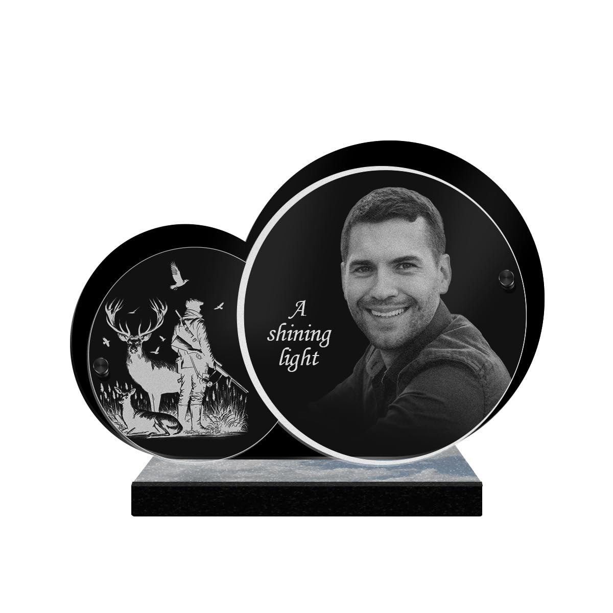 ETERNEL - Personalized Double Circle Hunting Photo and Customizable Text Memorial Plaque, laser-engraved memorial plaque for tribute, funeral plaque, cemetery, funerals, burial