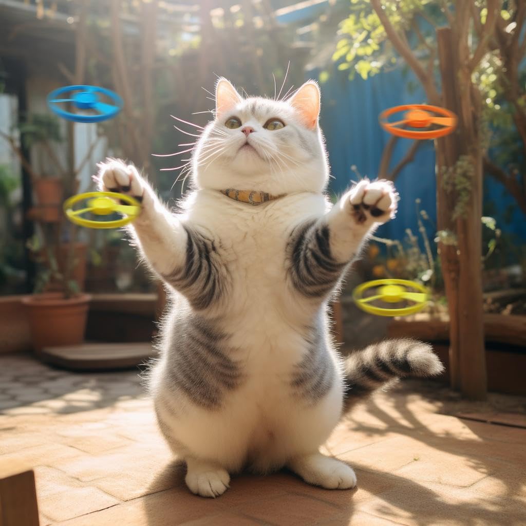 Katzen-Apportierspielzeug, 2 interaktives Katzenspielzeug mit 20 fliegenden Propellern, Kätzchenbahnen, Spielzeug für Training, Jagd, Jagd (Gelb + Rosa)