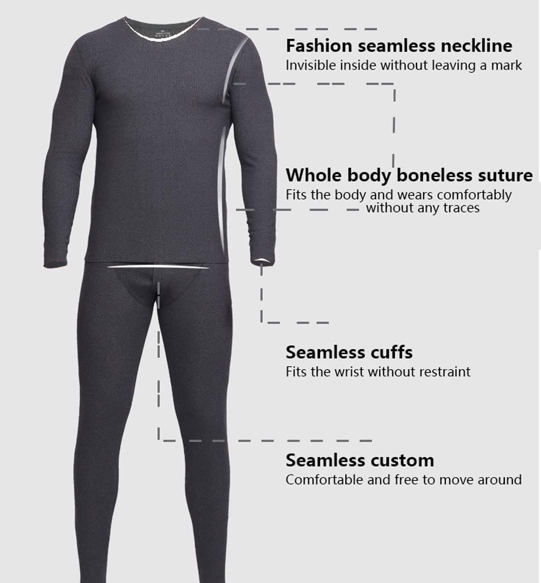 Men's Thermal Underwear Set， Crew Neck Warm Base Layer Top & Bottom Lightweight for Workout Skiing Running Hiking (Color : Coffee, Size : XX-Large)