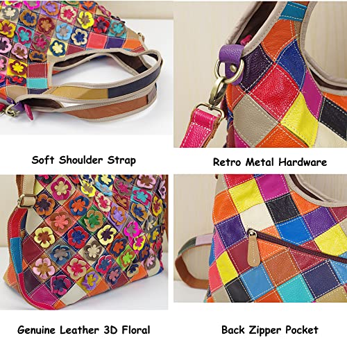 Image of Downupdown Genuine Leather Handbags for Women Designer Shoulder Bag 3D Floral Hobo Tote Bags Satchel Purses Crossbody Bag