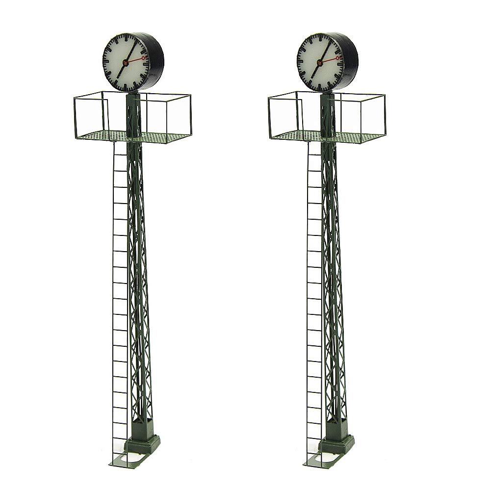 Evemodel 2 Pezzi modellino Ferroviario 1:87 Luce illuminata Piattaforma Orologio Lampada Reticolo Albero Scala Ho 11 cm