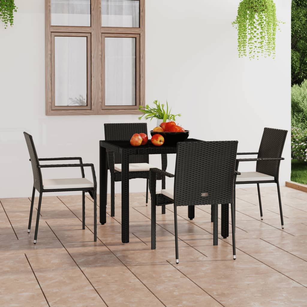Chaises de jardin en polyrotin avec coussins rembourrés et cadre en acier - Lot de 4
