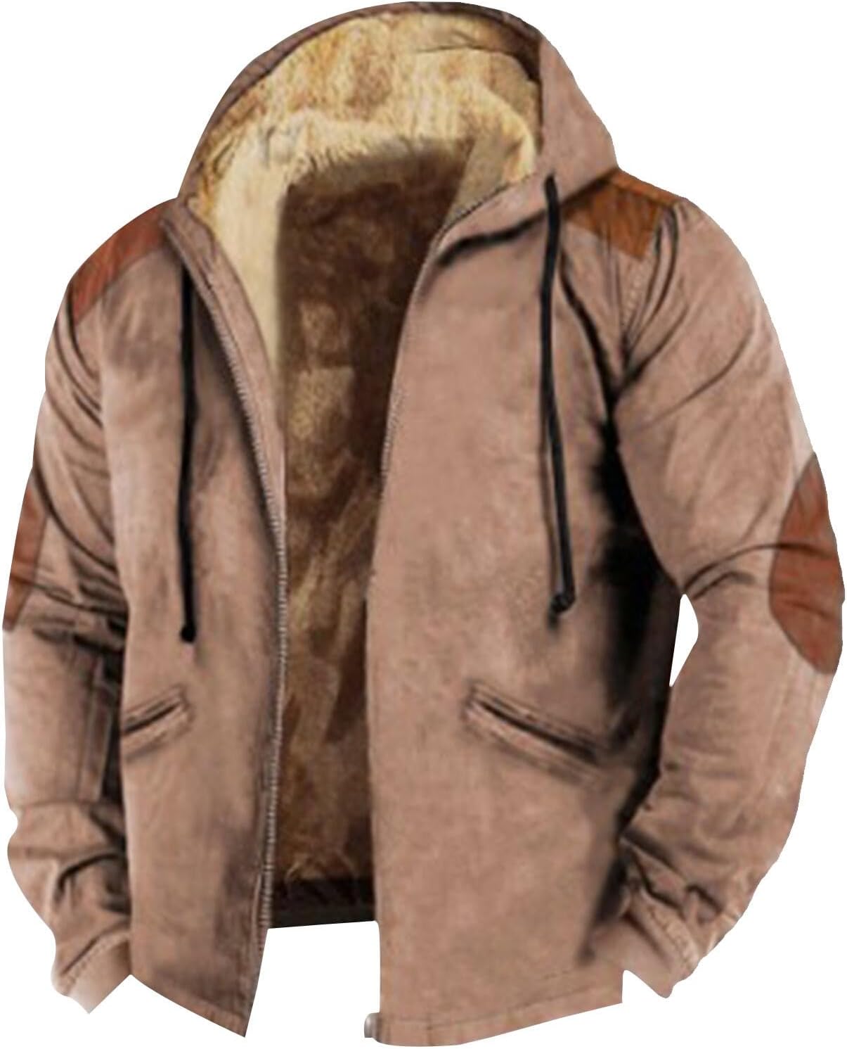Sherpa Fleece Hooded Jackets For Men Loose Long Sleeve Hoodie with Pockets Winter Full Zip Warm Oversized Coat