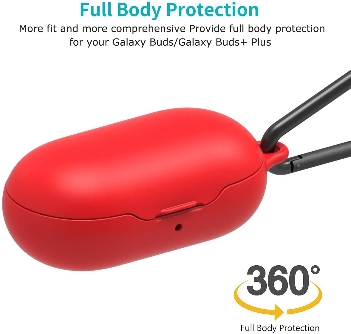 Keyanswer PC Case for Galaxy Buds Wireless 2019 / Galaxy Buds+ Plus 2020, Hard Protective Ring Case with Carabiner, Full Body Protection, Egg Case (Red)