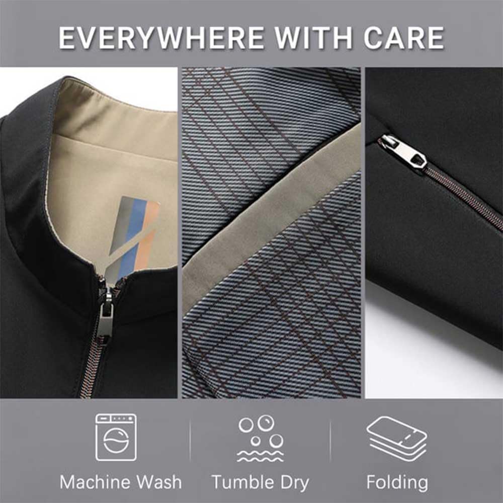 Men's Standing Collar Zipper Casual Jacket, Lightweight Windbreaker Coat with Pockets, Spring Fall Casual Outerwear
