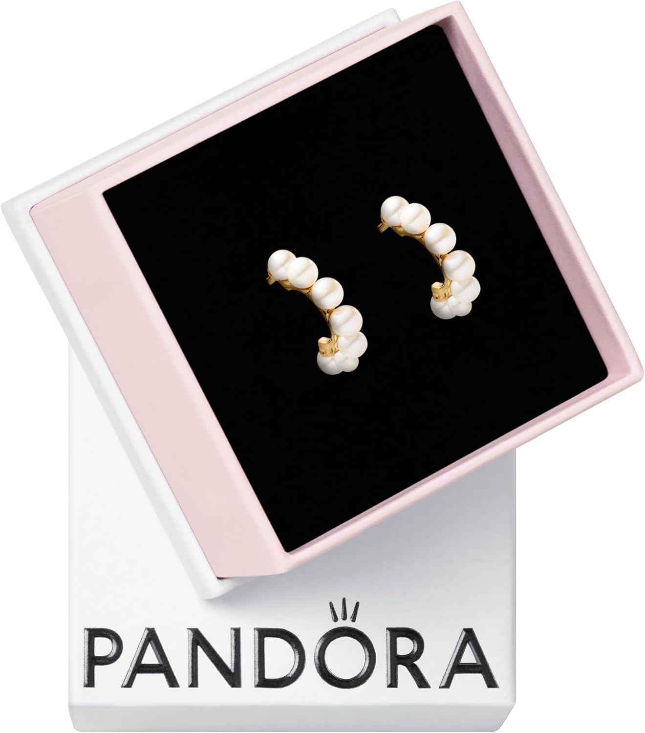 PANDORA Timeless Treated Freshwater Cultured Pearls Open Hoop Earrings - 14K Gold-Plated Earrings with Treated Freshwater Cultured Pearl - Jewelry for Women - Includes Gift Box