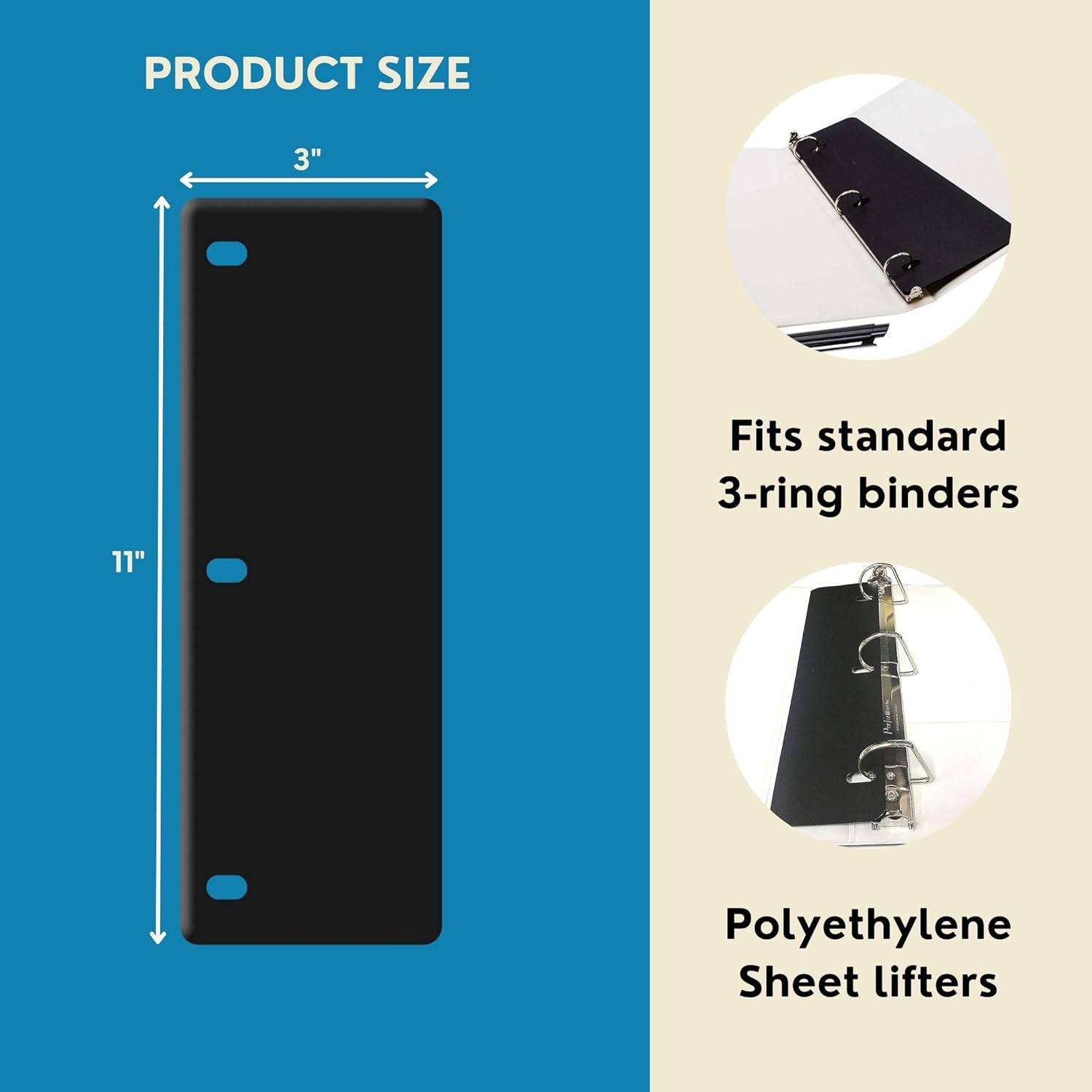 Durable Sheet Lifters, Durable Easy Flow, 11" x 3", Lifts Sheets Over Rings and Protects Sheets from Tearing, Fit Standard 3-Ring Binders, Black (20 Pack)