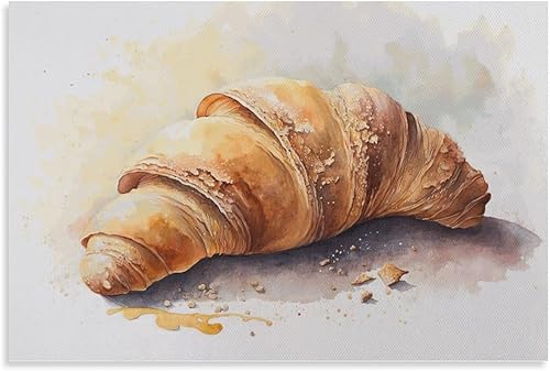 Miniatura 1 de Croissant - Póster de pastelería francesa, pintura de acuarela, restaurante, arte de cocina, arte de restaurante, pintura en lienzo de panadería,