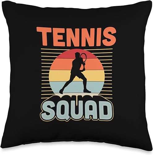Tennis Squad Retro Vintage Style Sunset Player Serve Throw Pillow, 16x16, Multicolor