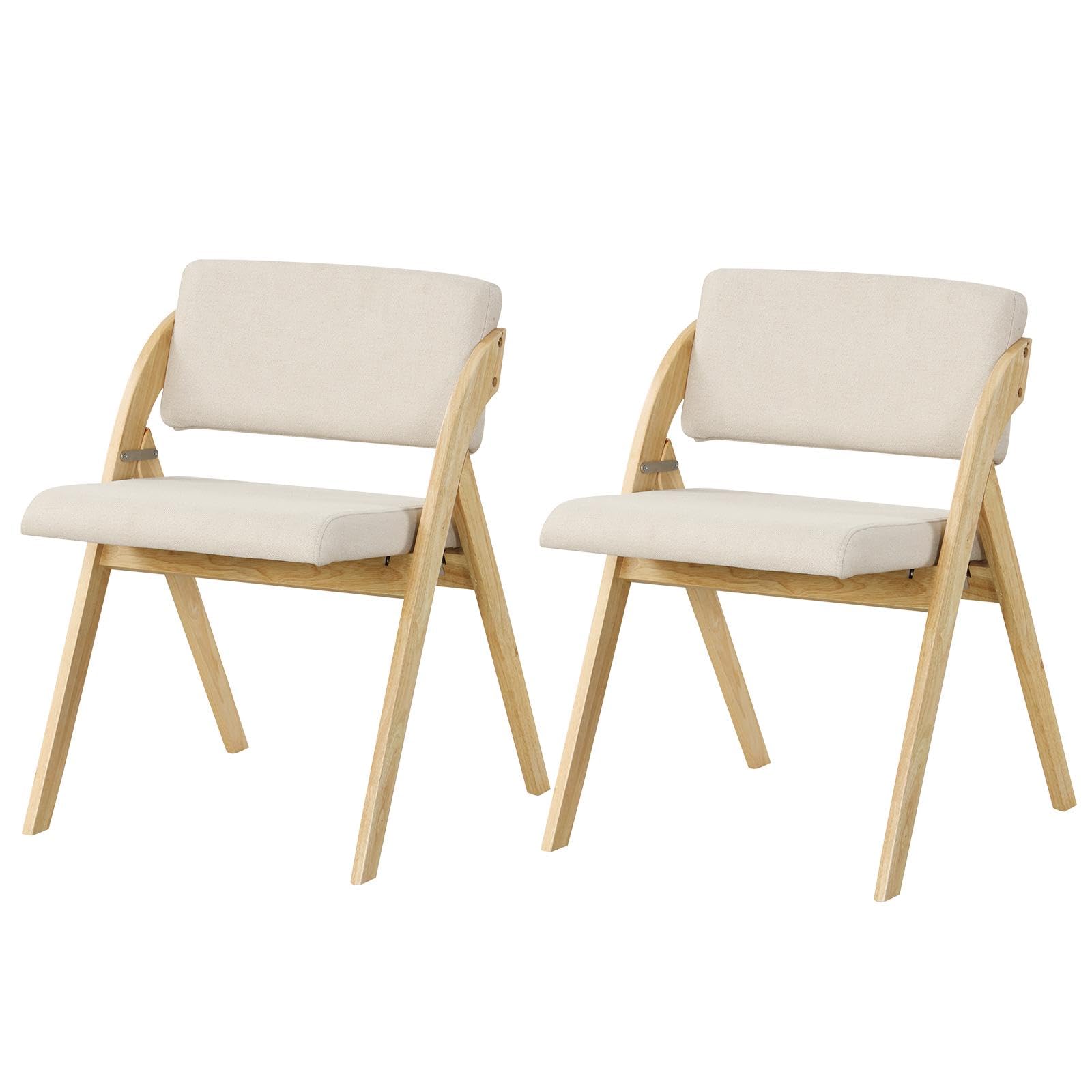 Byroce Folding Dining Chairs Set of 2, Farmhouse Upholstered Accent Chair with Non-Assembly Design, Padded Seat & Cushion Backrest, Portable Wood