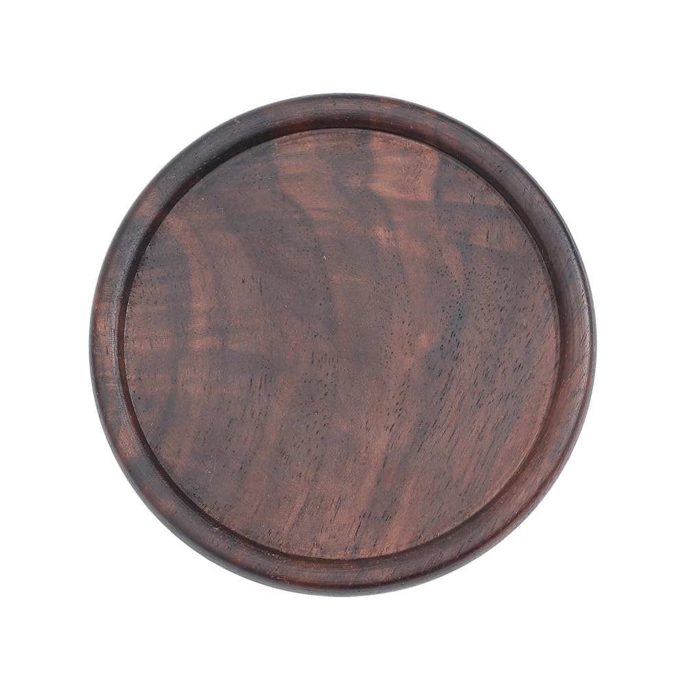 CALFOVERA 8.8cm Natural Walnut Round Grooved Coaster Japanese Style Wood Drink Mat Black Tabletop Protection Heat Resistant Wooden Coffee Cup Mug Holder Cushion Thermal Insulation Pad for Bar Kitchen