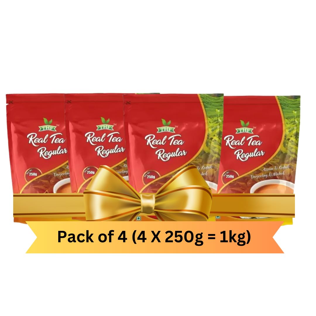 THF Real Tea Tasty & Refreshing Assam ki Kadak Darjeeling ki Mehek Elaichi Regular, 250g, Pack of 4