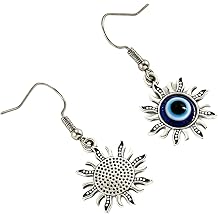 Sun and Evil Eye Gold Earrings for Women Rhinestone Star Earrings Trendy Gothic Celestial Jewelry, Unique and Cool Accessory for Parties, New Year's Eve, And Festivals