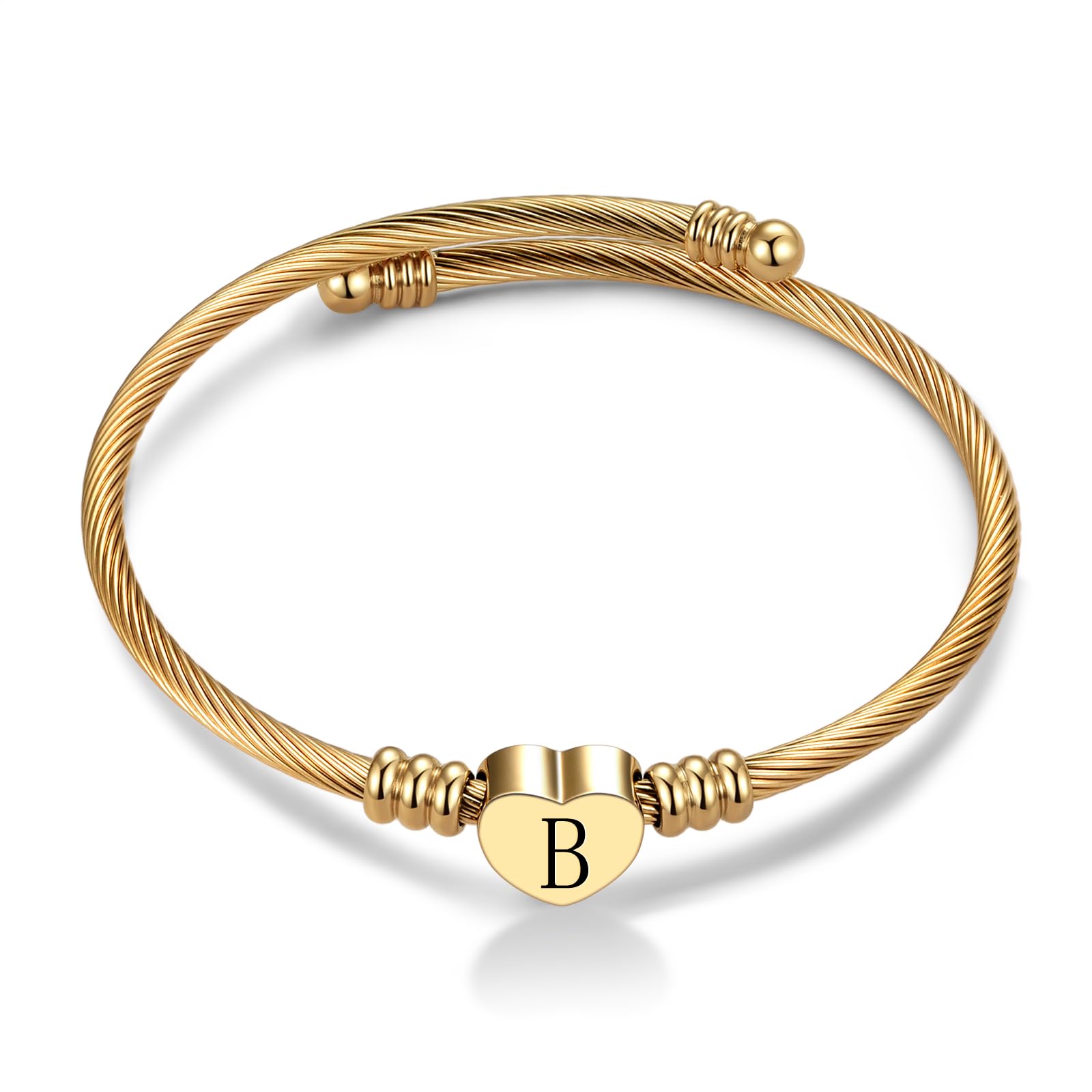 SBI Jewelry Initial Letter Cuff Bracelets Gold Heart Bangle Bracelet for Women English Alphabet A-Z Gift for Birthday
