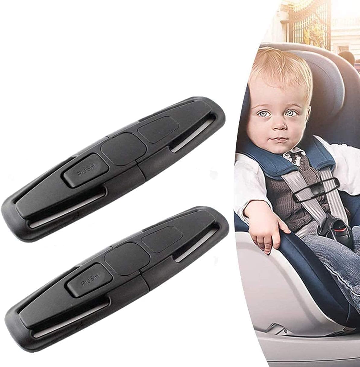 2 PCS Car Seat Chest Harness Clip and Car Seat Safety Belt Clip Buckle Universal Replacement for Baby and Kids Trend, Adjustable Guard