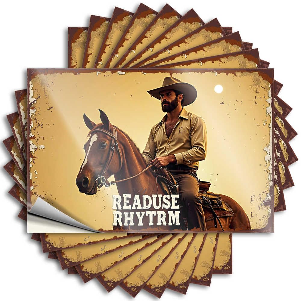 Saying High Vintage Bar Decor Waterproof - Ride Into The Sunset: Readuse Rhytm's Western Adventure Tumbler Self Adhesive Decal for Billiards Use(6X9CM)