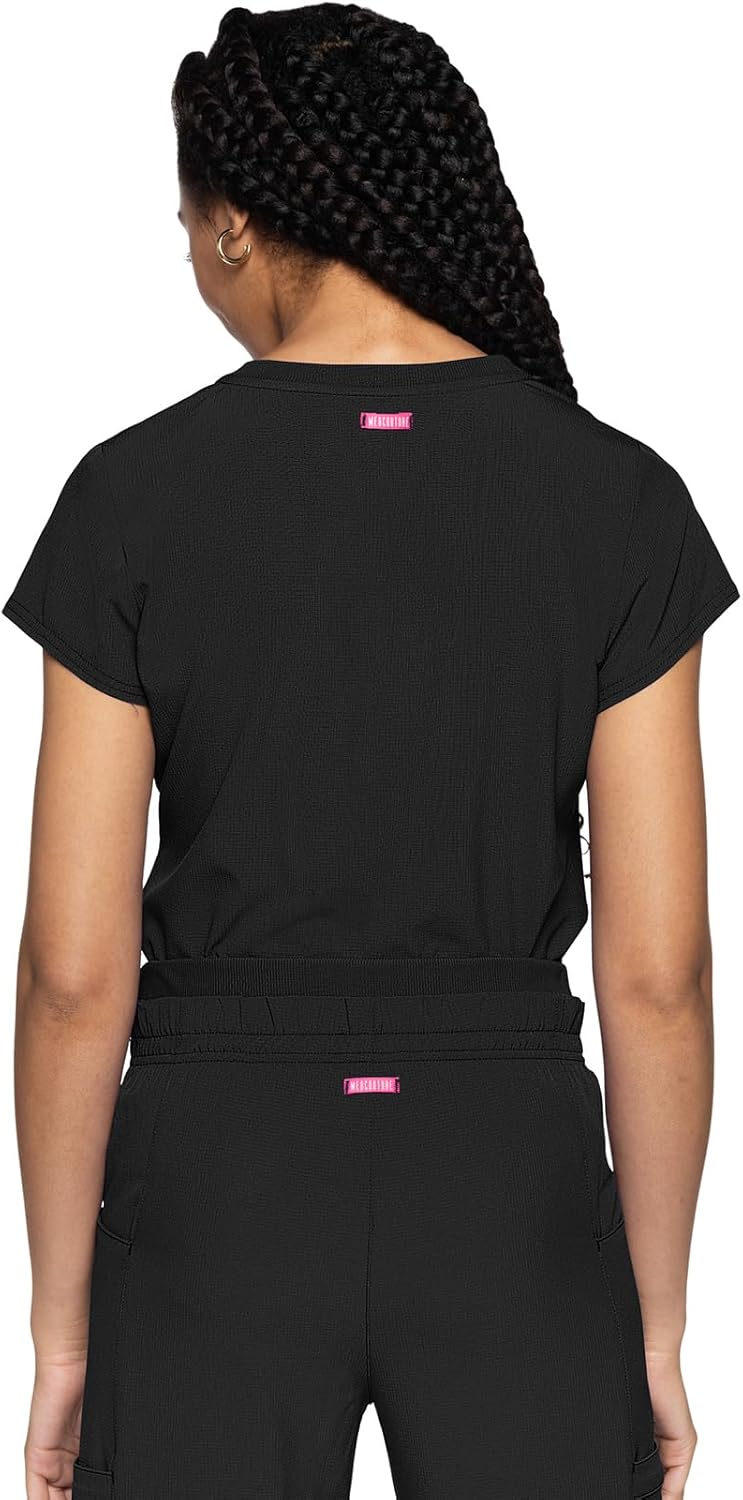 Med Couture Scrubs top for Women Medical Quarter Zip V-Neck Scrub Top Tuckable with Chest Pocket and Rounded Hem - MC705