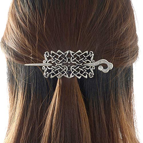 Viking Celtic Hair Clips Hairpin-Viking Hair Sticks Ladies Hair Accessories Triangle Clips for Long Hair Slide Pin Irish Antique Silver Hairstick Celtic Knot Viking Jewelry Hair Clip Men Gift (N-E1)