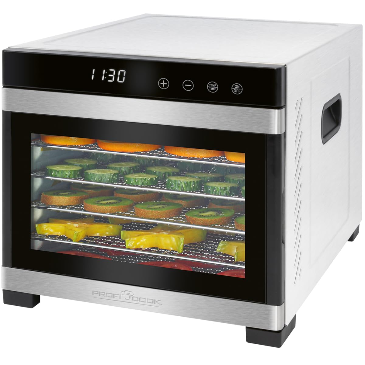 Proficook PC-DR1218 Deshidratador de Alimentos, 6 Bandejas Acero Inoxidable, Temperatura Ajustable 35-75°C, Temporizador 30 min - 24 h, Seca Frutas, Verduras, Carne, Hierbas