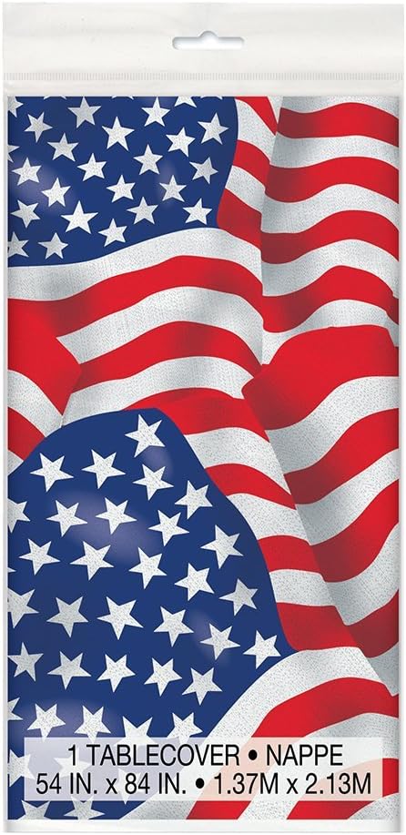 USA Flag Patriotic Rectangular Plastic Table Cover (137cm x 213cm) 1 Piece - Perfect for Celebrations, BBQs & Parties