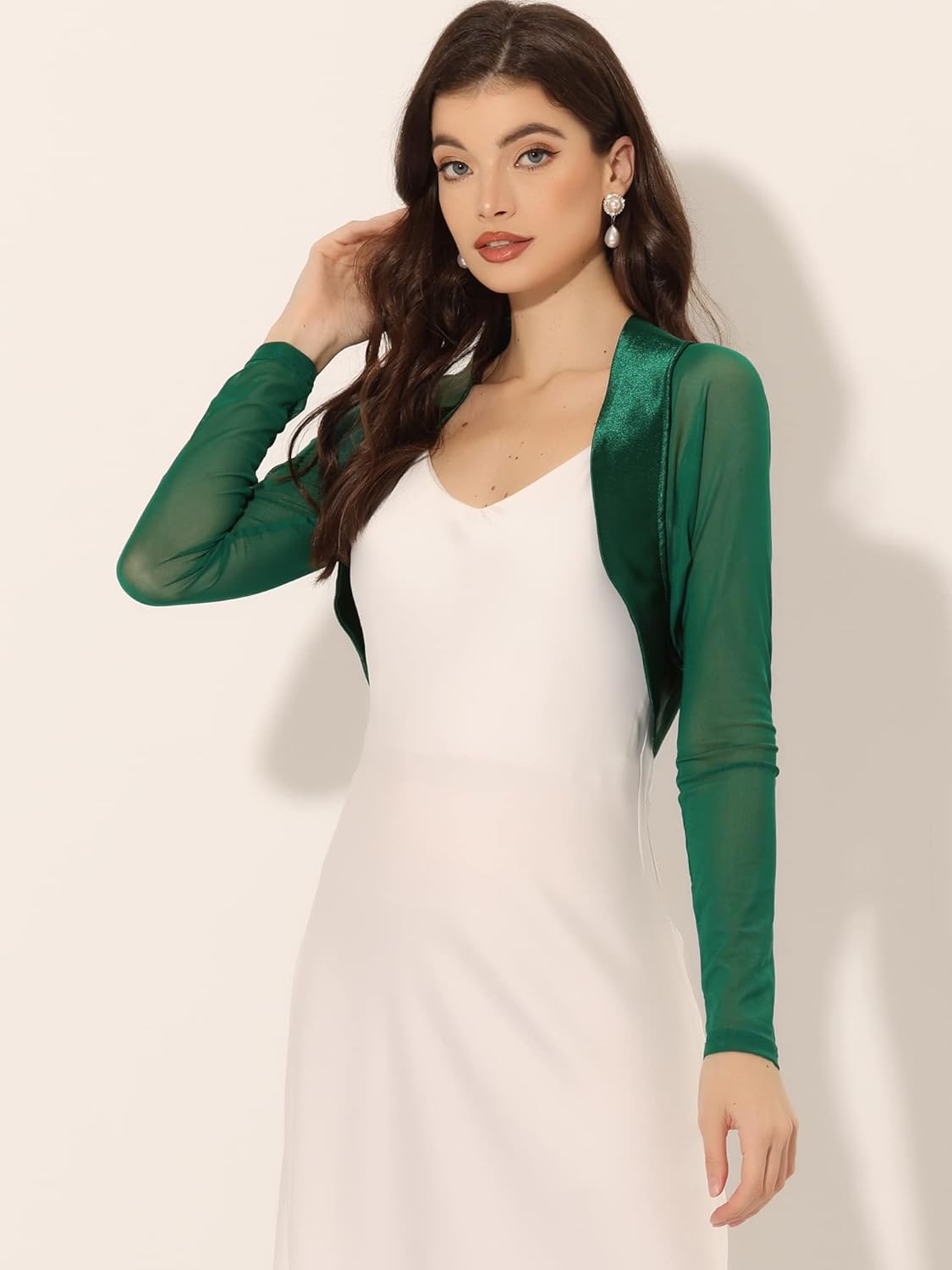 Allegra K Women's Satin Shrugs for Evening Dress Open Front Mesh Cardigan Elegant Wedding Bolero - Image 2