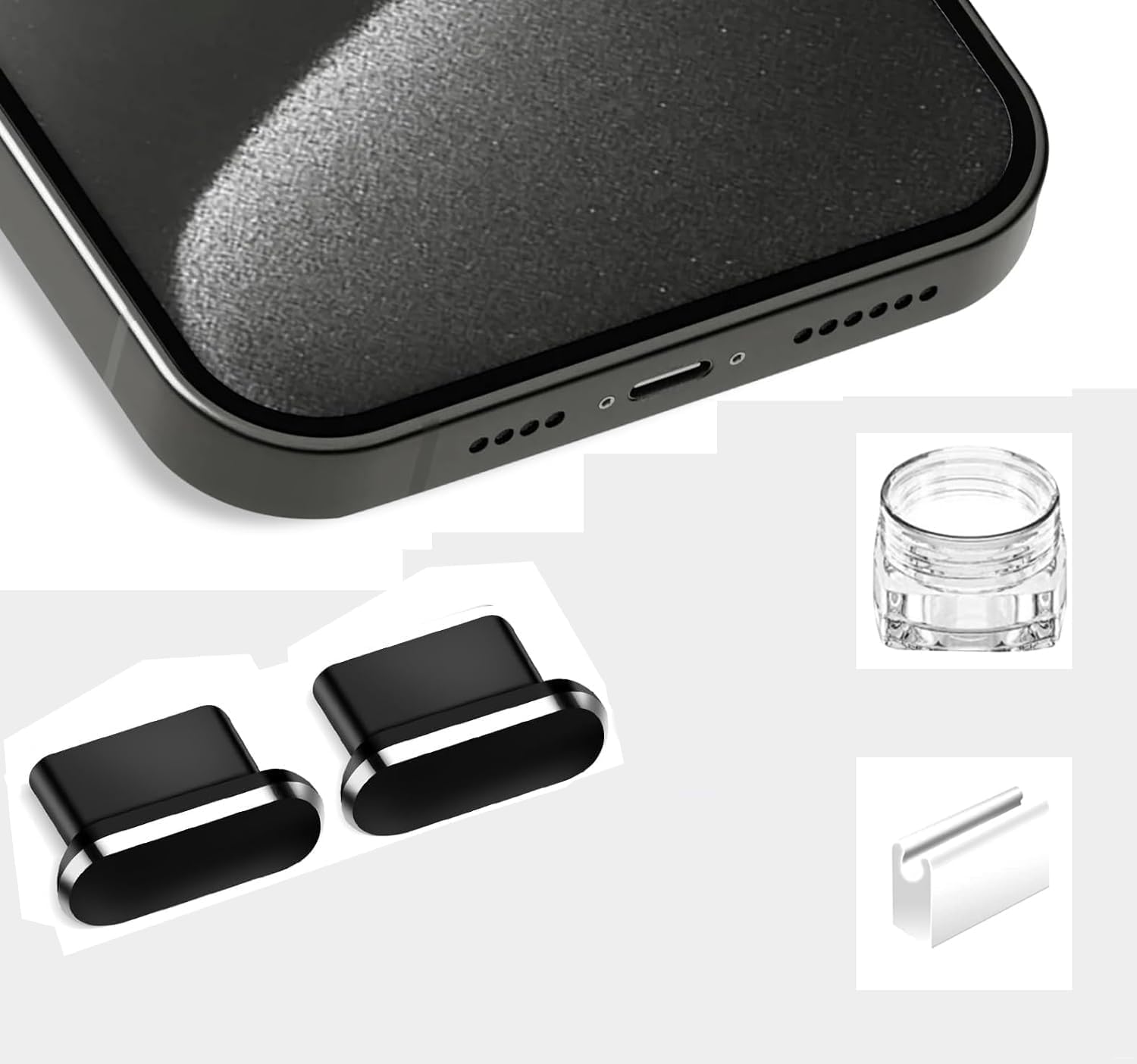 Mizi [2 Pack] USB-C Metal Anti Dust Plug Cover, Protect Charging Port from Dust and Moist with Storage Box and Cable Clip Holder for iPhone 15/16 Series - Black
