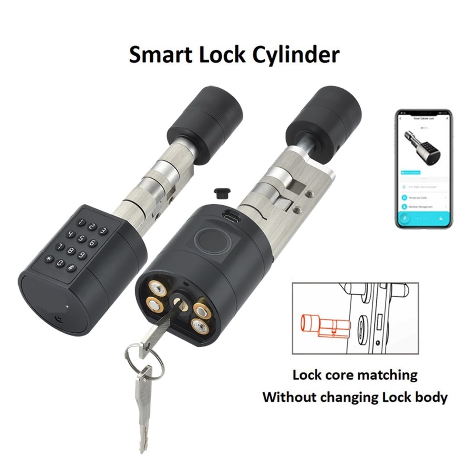 Cerradura Electronica, Cerradura de puerta inteligente electrónica con cilindro de huella dactilar, teclado Digital, código, tarjeta, Control remoto, ajustable, for casa y apartamento(Silver)