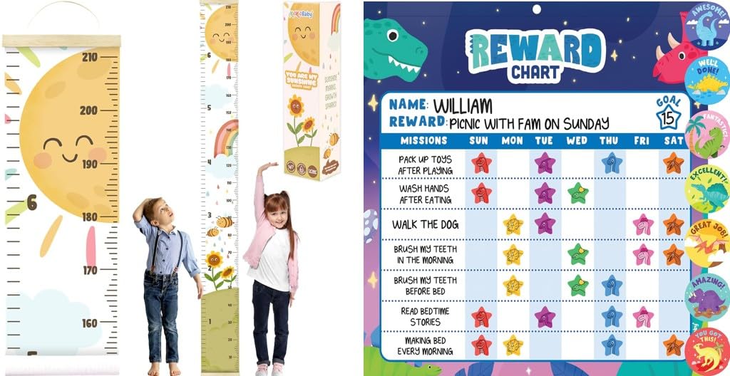 Sunshine Growth and Dino Reward Charts - Bundle