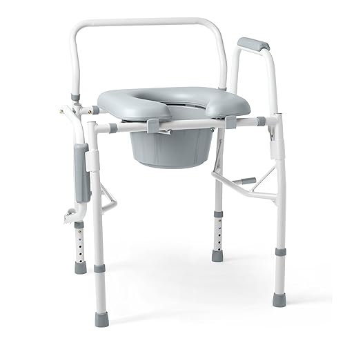 Medline Cómoda de brazo abatible para adultos y personas mayores, asiento acolchado, orinal extraíble, protector contra salpicaduras, brazos