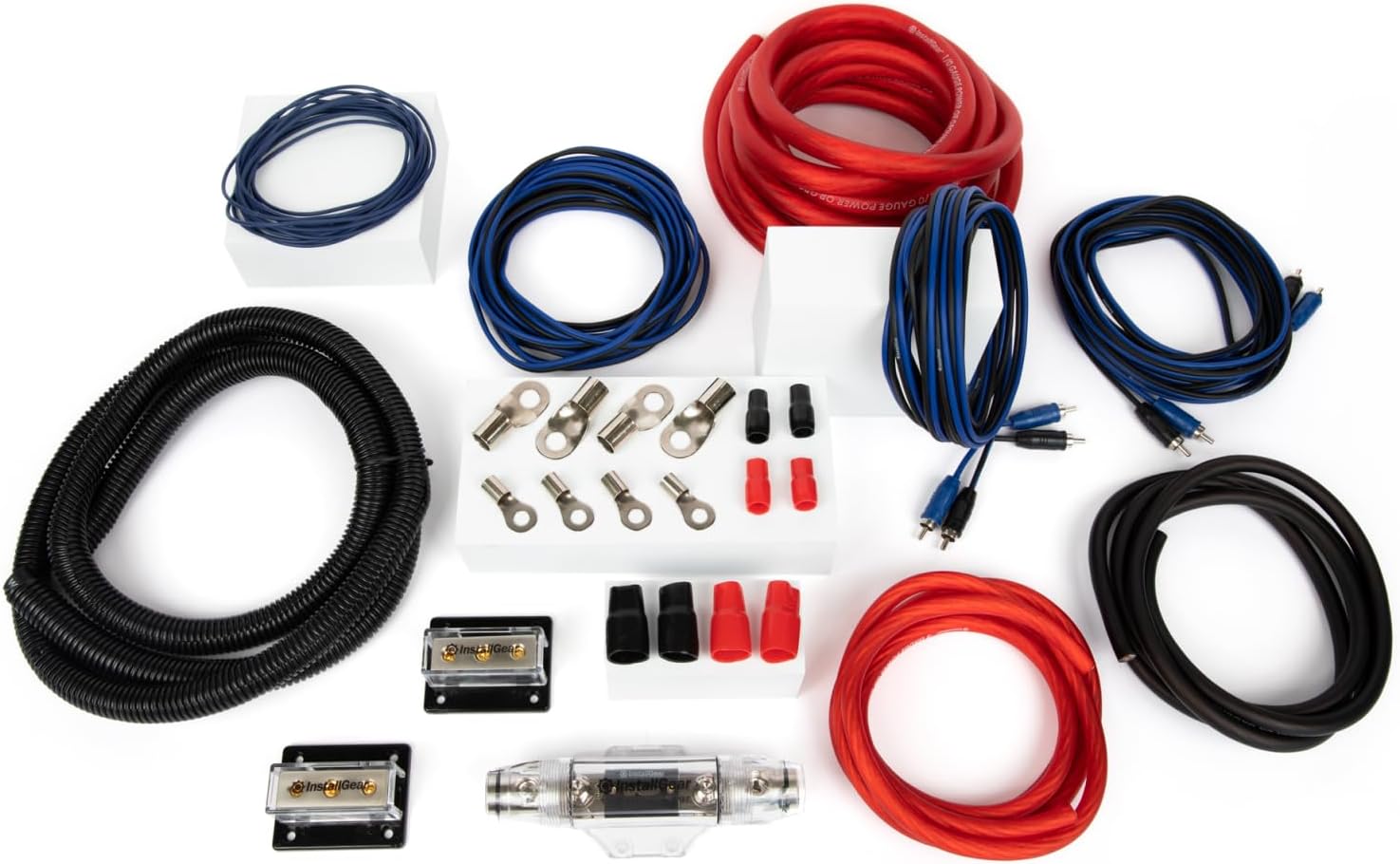 InstallGear Dual 4 Gauge Amp Wiring Kit - True Spec Amplifier Installation Kit with Soft Touch Wire for Subwoofer and Car Audio System