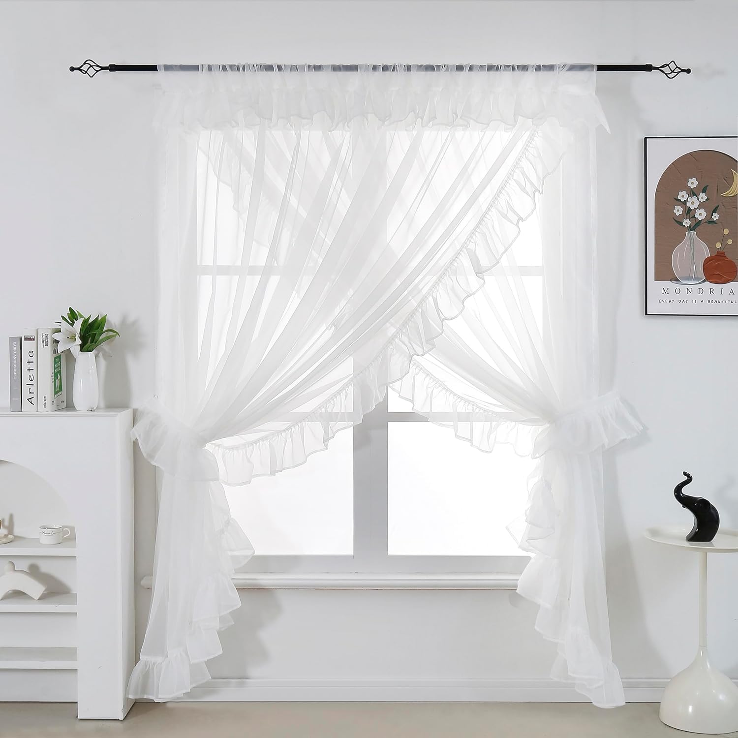 Amazon.com: Seibeh Tex Shabby Chic Double Layer Sheer Ruffled