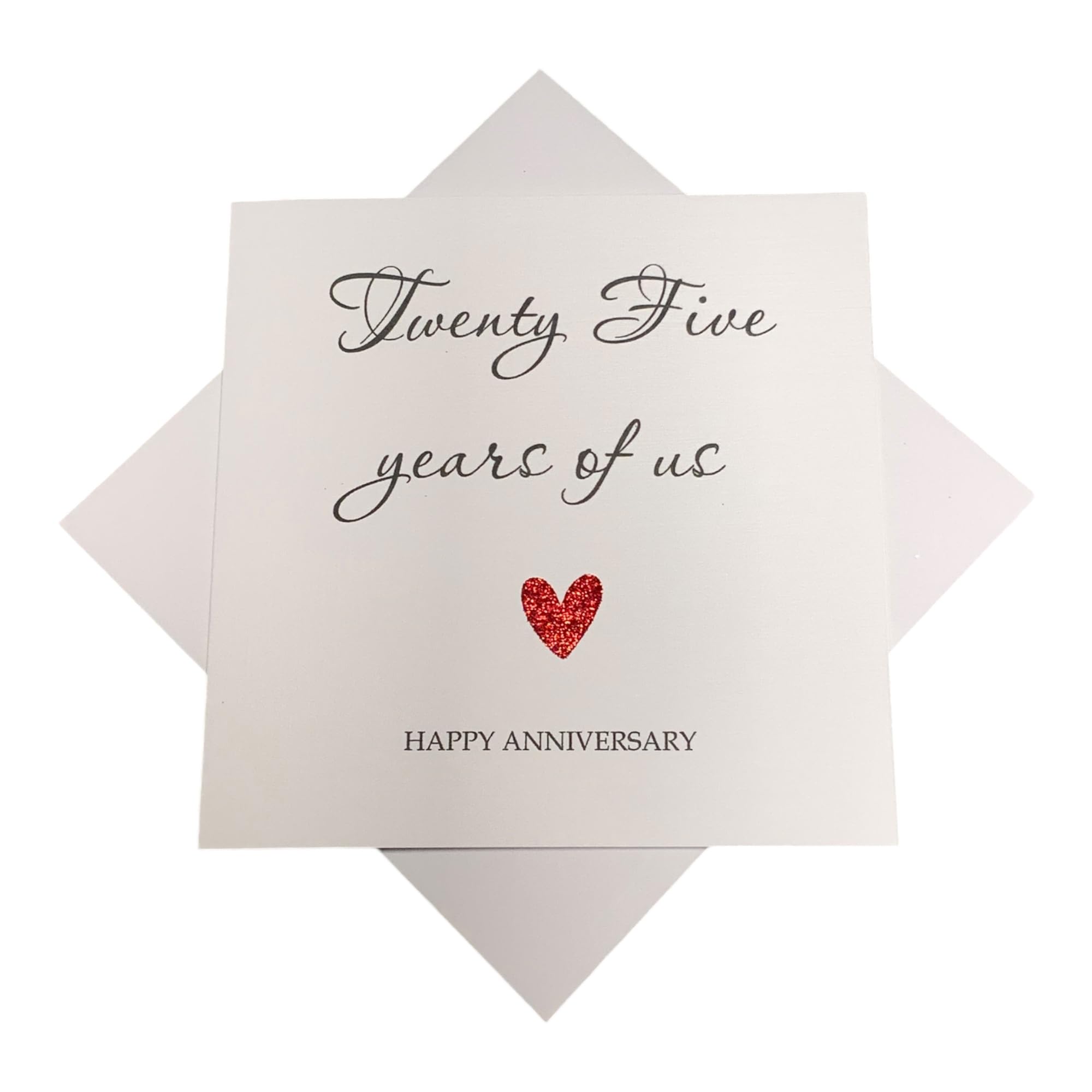 25th Wedding Anniversary Card - Silver 25 Year Twenty Fifth Personalised Gift for Wife Husband Boyfriend Girlfriend Partner - Choose Glitter Heart - Various Designs (Year Of Us)
