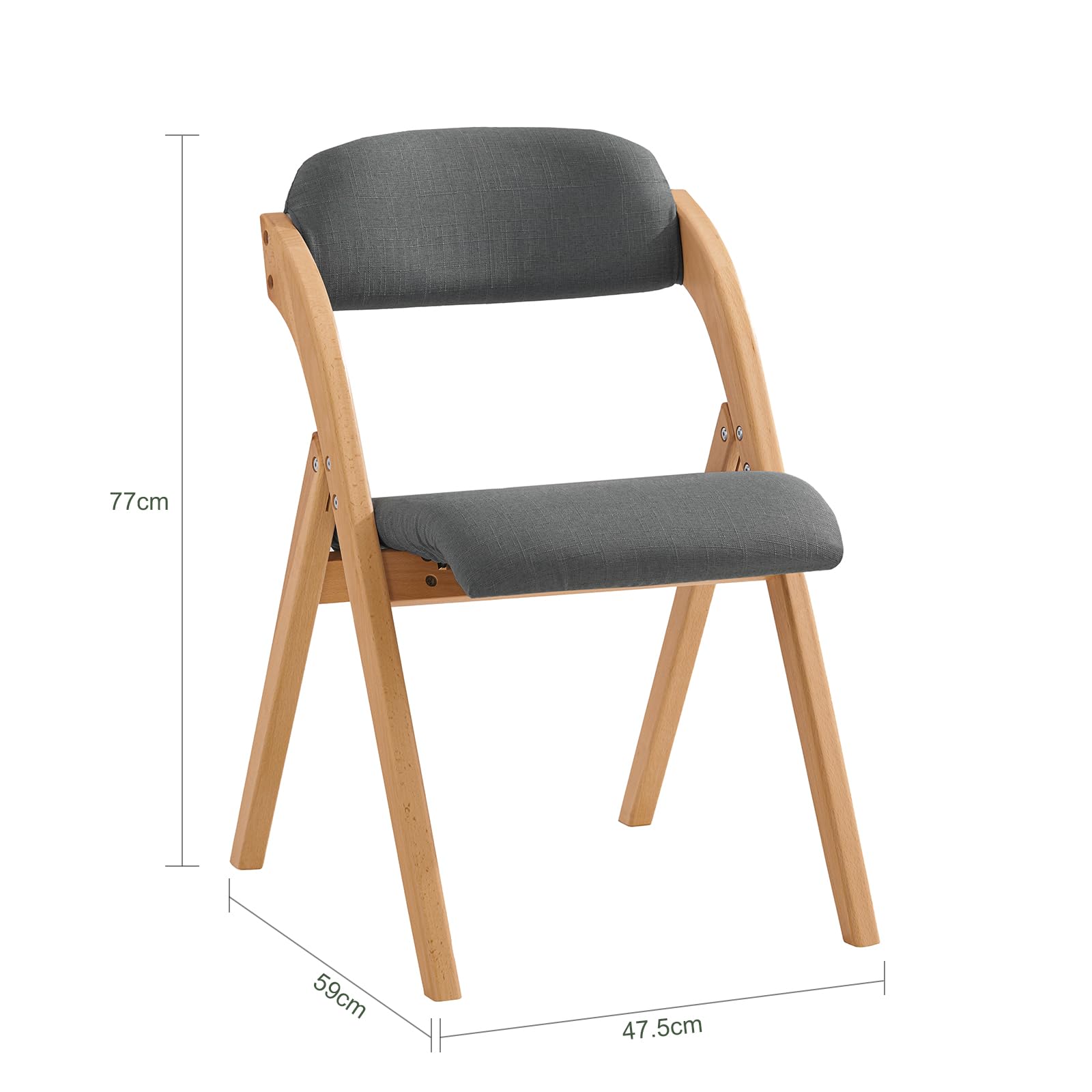 SoBuy Klappstuhl Holz gepolstert 2er Set - Ergonomischer Küchenstuhl & Esszimmerstuhl, Faltbar & Platzsparend, Fertig Montiert, Für Küche, Balkon, Büro, Dunkelgrau 47,5 x 77 x 59 cm FST92-SGx2