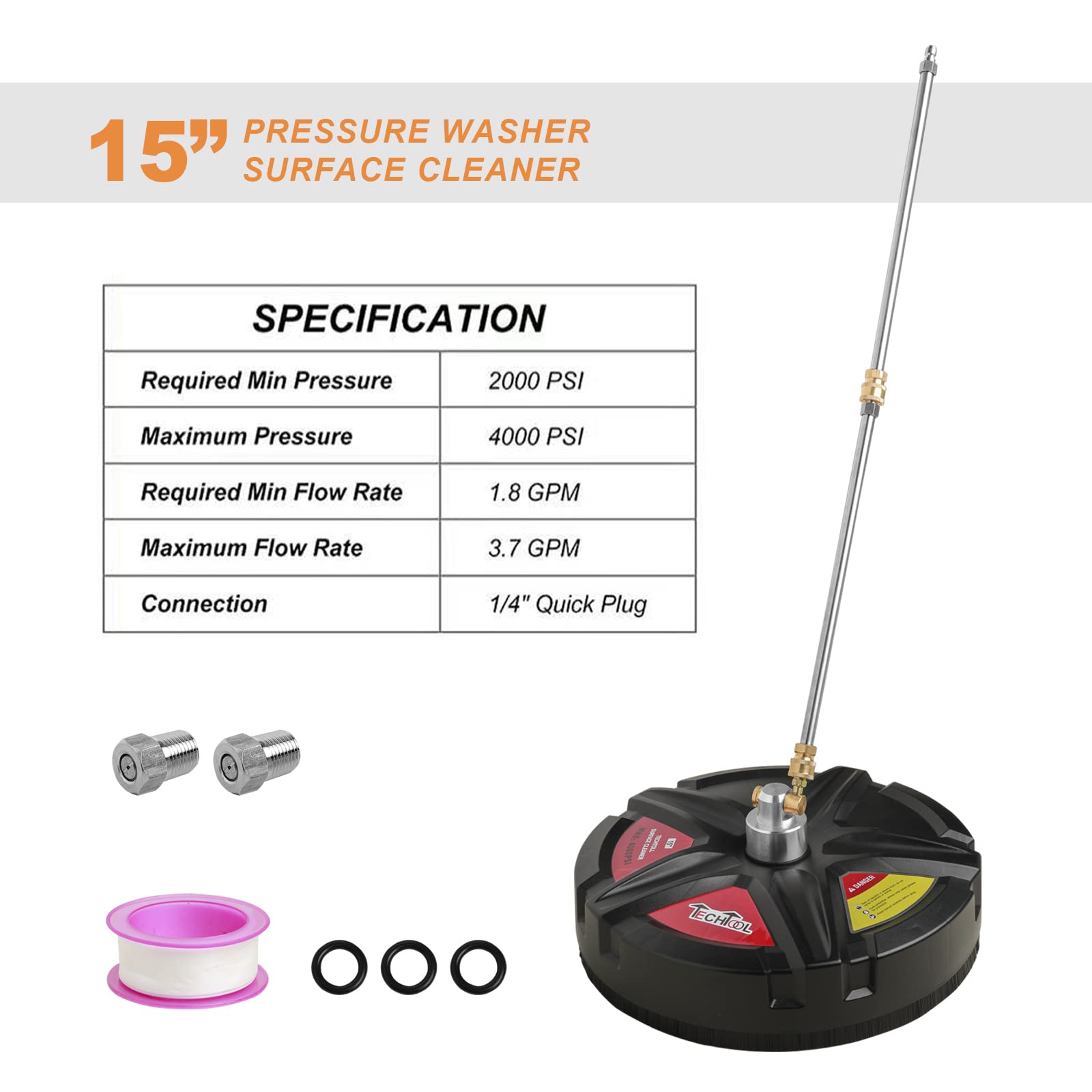 Nettoyeur de surface haute pression 4000 psi, 38,1 cm avec 2 rallonges de nettoyeur haute pression, nettoyage d'allée, de trottoir, de terrasse, de patio