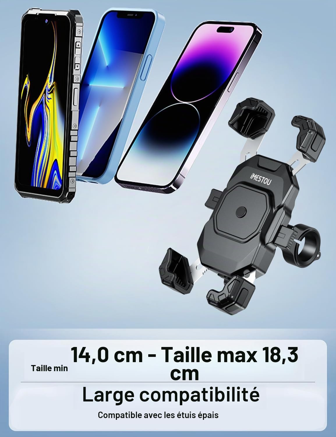 iMESTOU Support de Téléphone USB C sans Fil pour Moto avec Anneau SAE-O Amovible, Convient pour Les Téléphones de 5,5 à 7,2" d'une épaisseur Allant Jusqu'à 15 mm, Largeur<93 mm