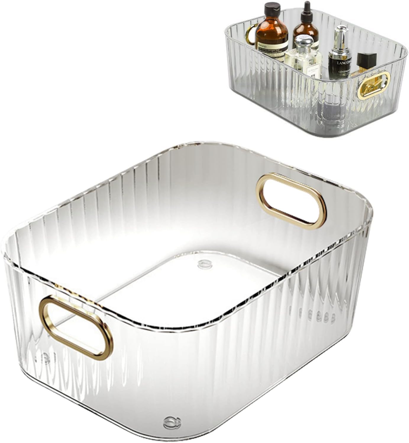 NISHIV Acrylic Desktop Oval Storage Box with Handle Transparent Cosmetics Storage Organizer for Home Bathroom Underwear Bathroom Organizer Tray for Home Kitchen Stackable Storage Box (Transparent)