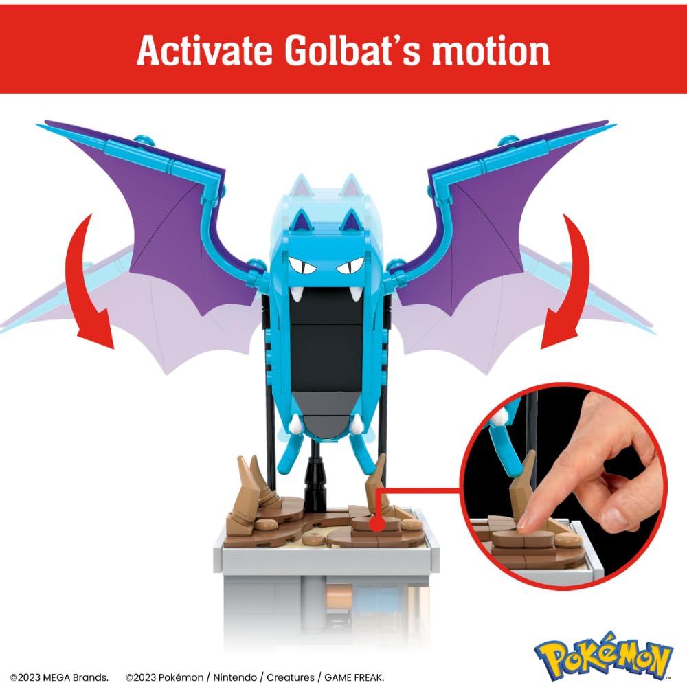 MEGA Pokémon - Golbat Mini Motion, personaggio meccanizzato da costruire con 318 pezzi e sistema Mattoncino per il movimento delle ali, set da collezione, giocattolo per bambini, 13+ anni, HTH72