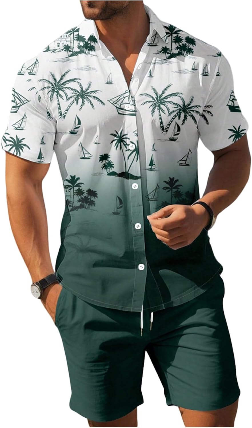 SOLY HUX Men's 2 Piece Outfits Button Down Short Sleeve Hawaiian Shirt and Shorts Set Summer Beach Vacation Clothes