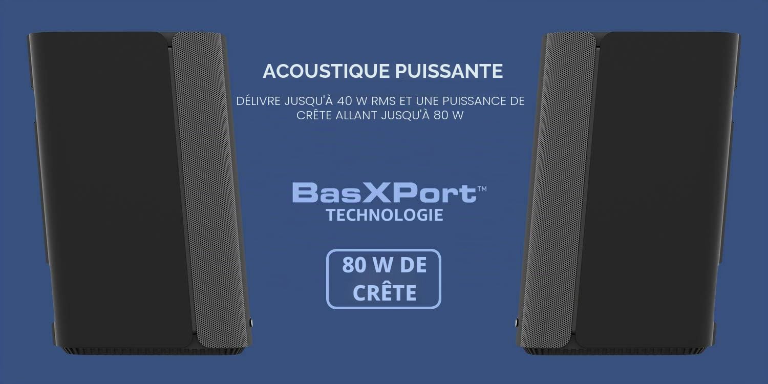 Creative T100 Enceintes de bureau Hi-Fi 2.0 compactes pour ordinateurs portables et de bureau avec Bluetooth 5.0, AUX-in 3,5 mm, entrée optique, USB FLAC, 40 W RMS, puissance de crête 80W - Noir