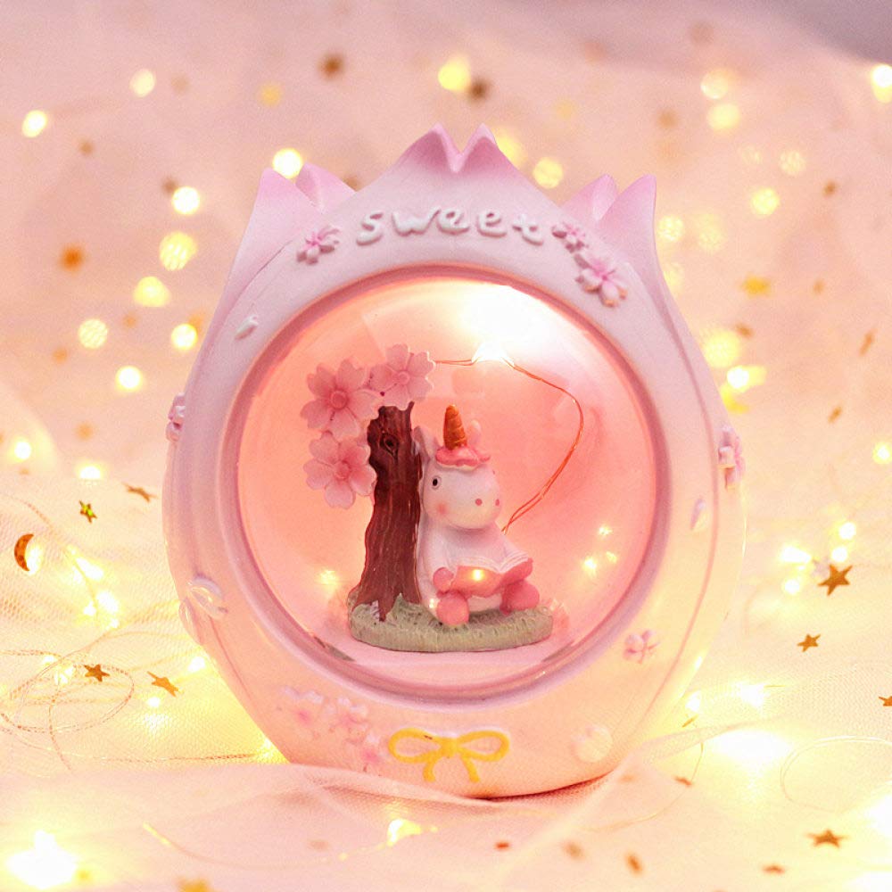 Licorne lampe de chevet en résine rose pour déco de table