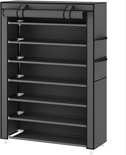 Miniatura 9 de Laiensia Organizador vertical de zapatos de 7 niveles, organizador de almacenamiento de zapatos que ahorra espacio, estante de zapatos de cubierta