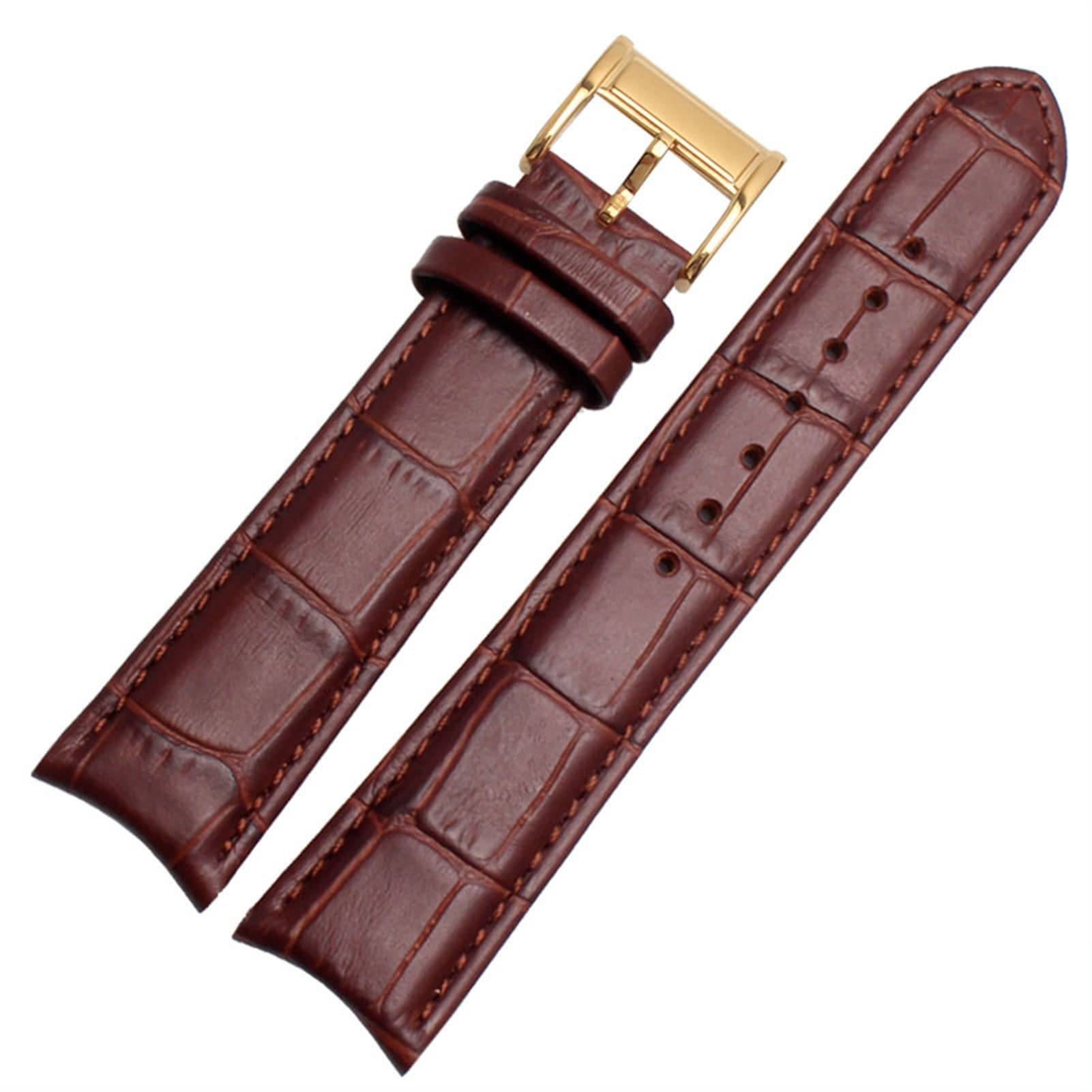 Bracelet montre cuir 20mm incurvé marron doré compatible boîtier Citizen Seiko
