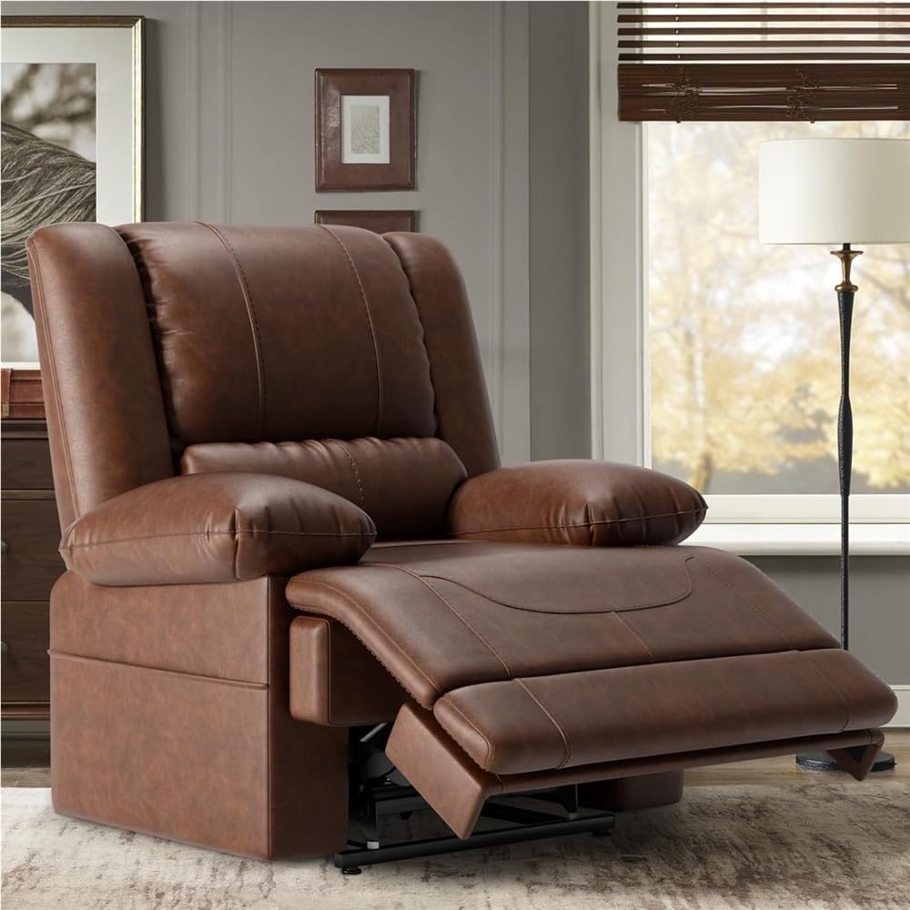 Dual Motor Electric Power Lift Recliner Chair for Elderly with Infinite Position Adjustment Breathable Leather Massage and Heat Supportive Lounge Sofa with Remote Control
