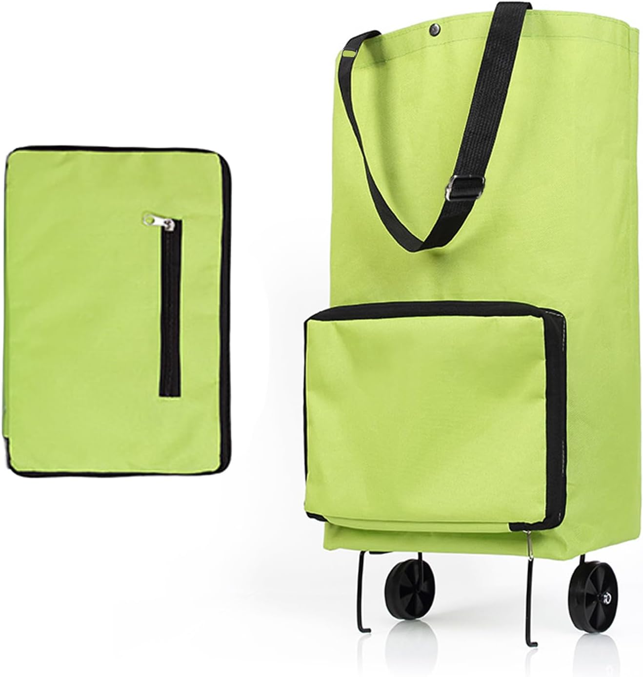 Collapsible Shopping Cart,Folding Lightweight Portable Collapsible Bag with Wheels, Lightweight Waterproof Rolling Shopping Bag, Trolley Tote Bag Stair Climbing Cart for Traveling Shopping (Green)