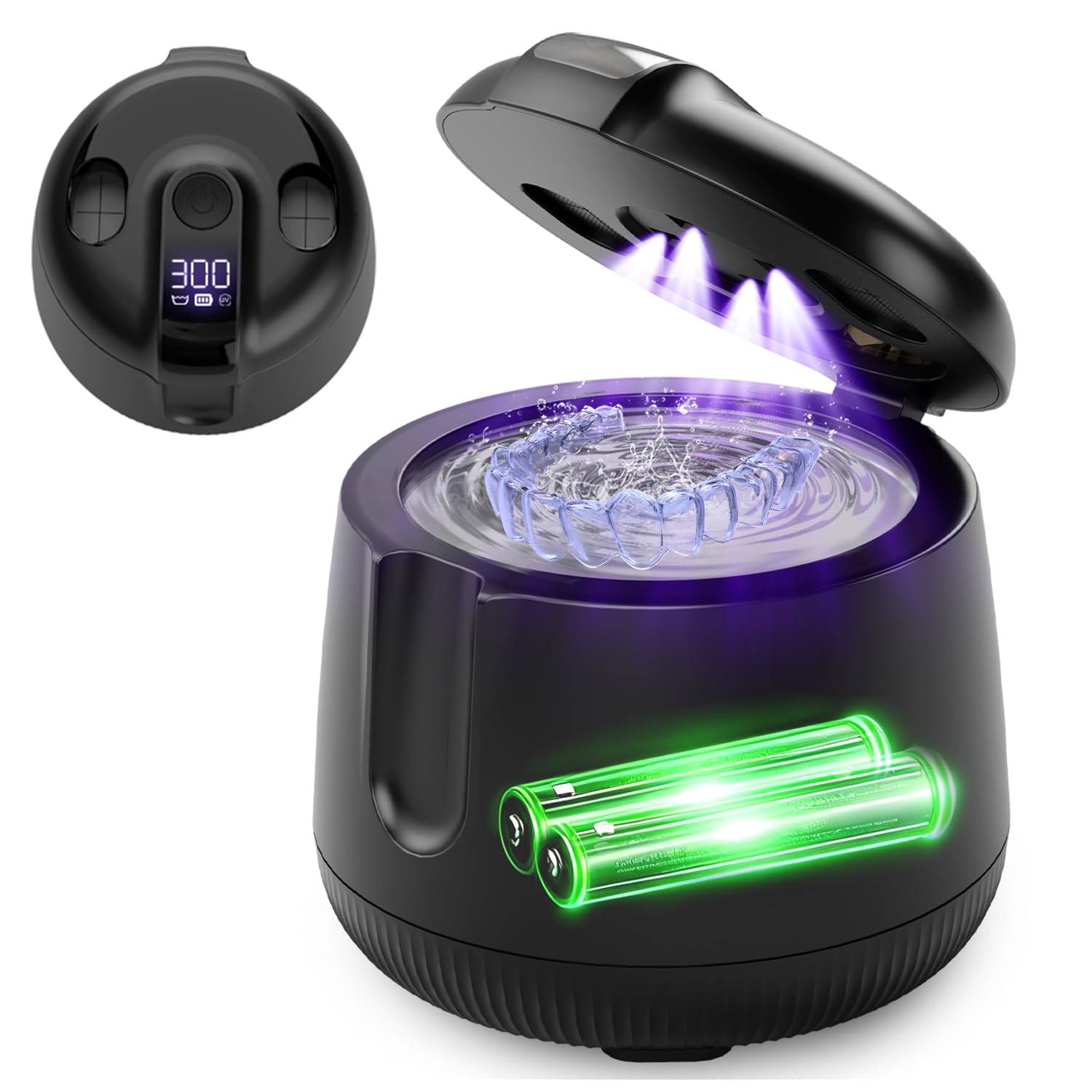 Ultrasonic Retainer Cleaner Machine, 48kHz Rechargeable Cordless Denture Cleaner with 4000mAh Battery, 200ML Dental Cleaning Pod for Dentures, Mouth Guards, Aligner, Night Guard, Jewelry Black
