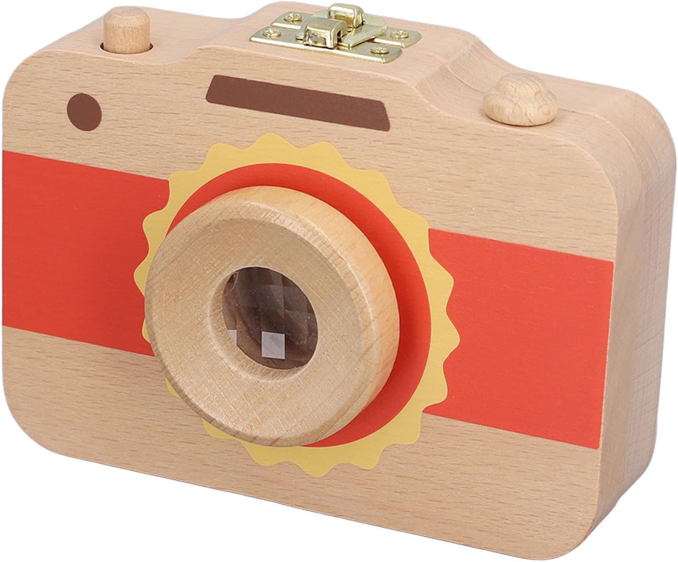Wood Camera Tooth Box, Glass Bottles Teeth Hair Camera Box Holder Collectible for Childhood (Red Sun)