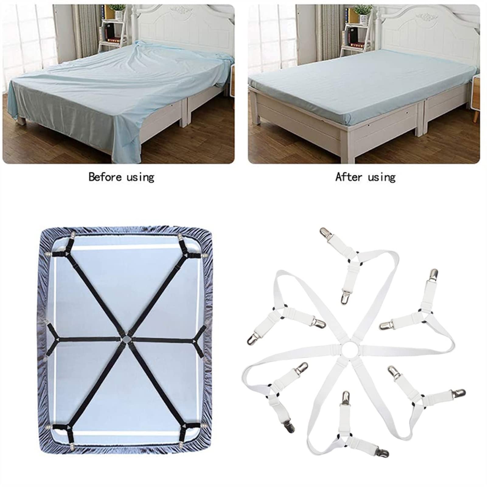 Bettlakenspanner 12 Clips Elastische Bettwäsche Grippler Gürtel Befestigungselement rutschfeste Gurt Matratze Clip Befestigungselemente Deckendecken Greifer Organisieren Gadget Betttuchspanner (Color
