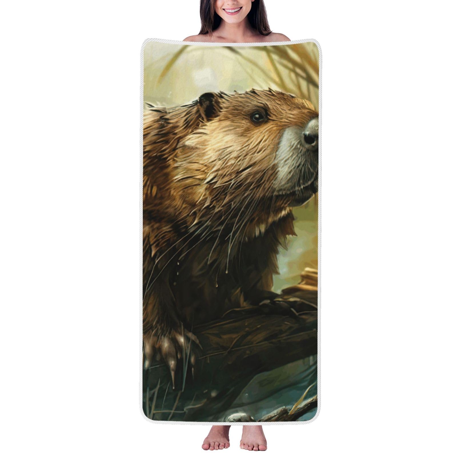 JBJGKHLP Beaver Print Women Men Couples Coral Velvet Bath Towel Ultra-Soft For Home Bathroom Travel