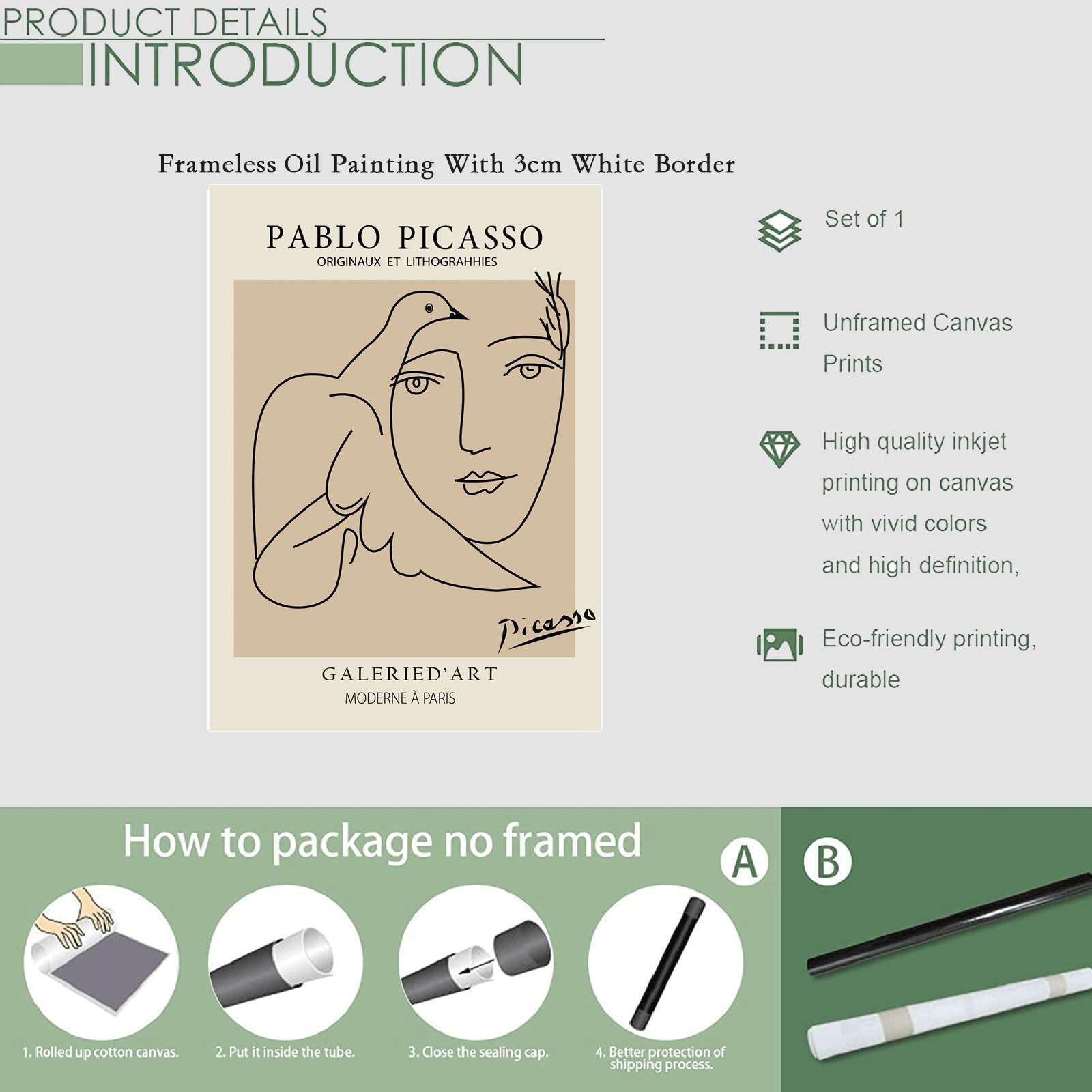 Amazon.com: SFXLUCART Canvas Art Poster Picasso Woman Face Bird