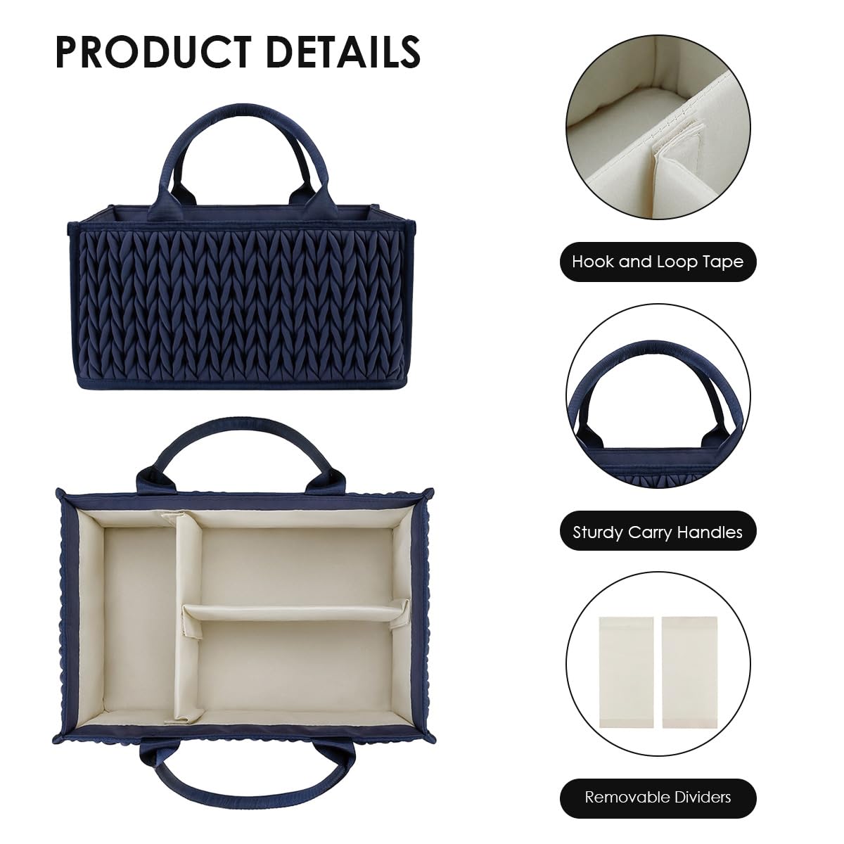 SONARIN Baby Nappy Caddy,Large Portable Baby Diaper Caddy Organiser Baby Caddy Storage Basket Nursery Storage Bin for Diapers and Wipes with Detachable Compartments(Dark Blue) - Image 4